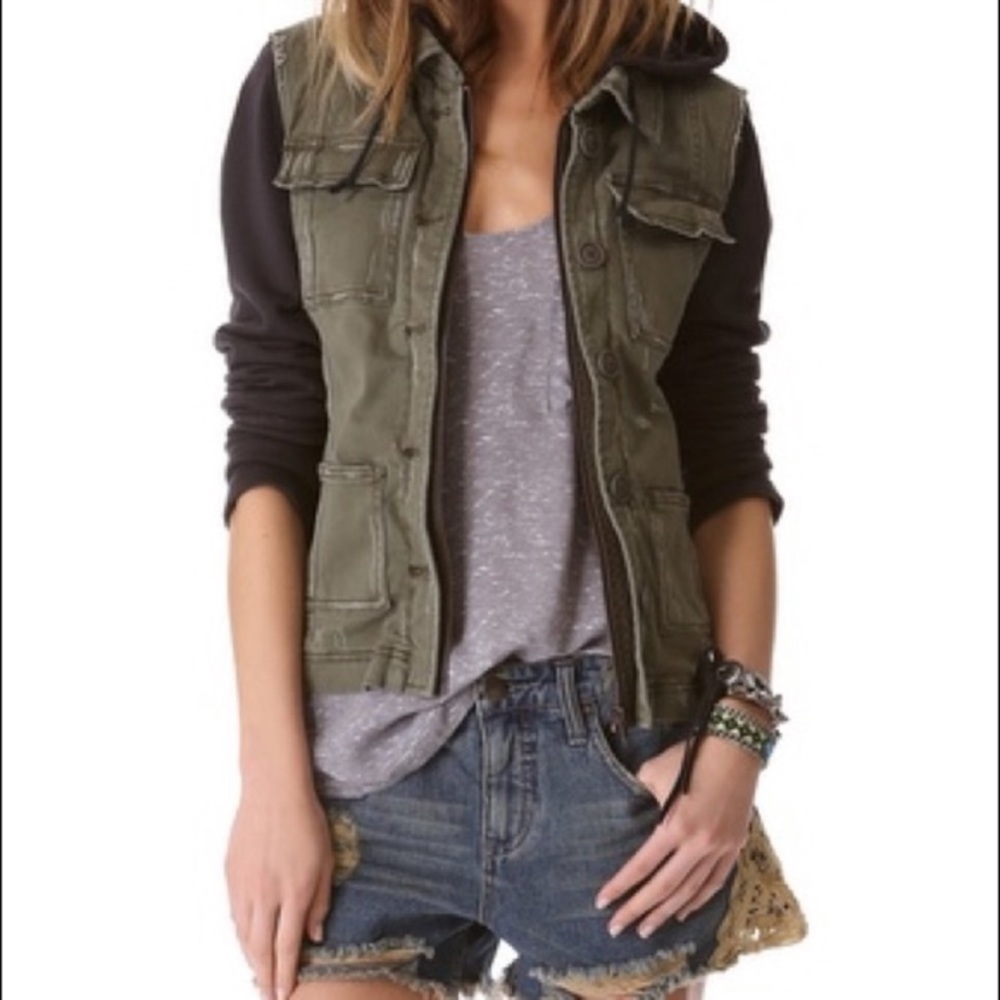 Free People Pieced Twill Knit Hoodie